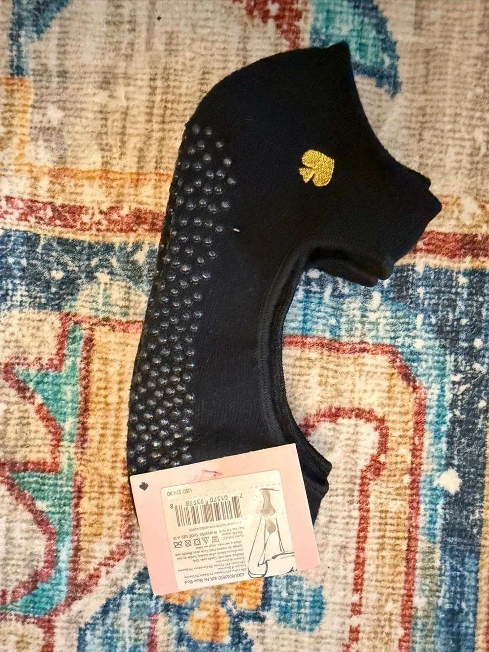 kate spade Black Barre Grip Socks with Gold Spade